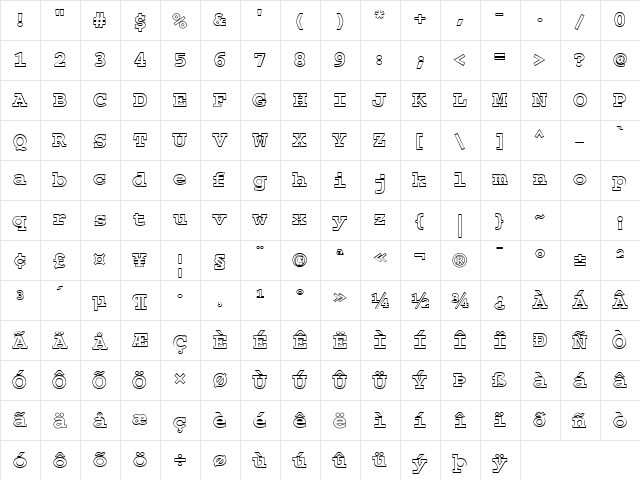 ChiselHollow Normal  glyph index