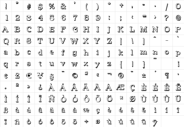 MartinBeckerShadow Regular  glyph index