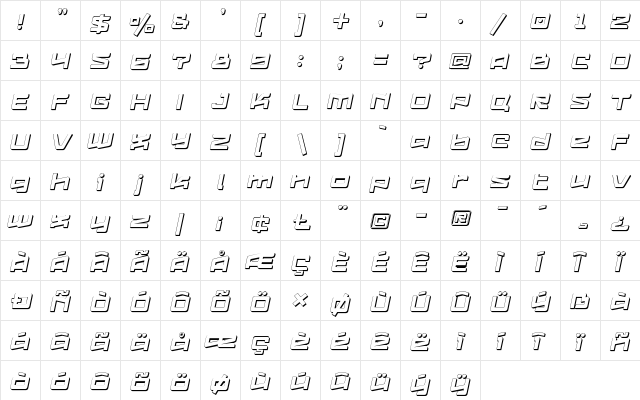 Logofontik 4F Extruded Italic  glyph index