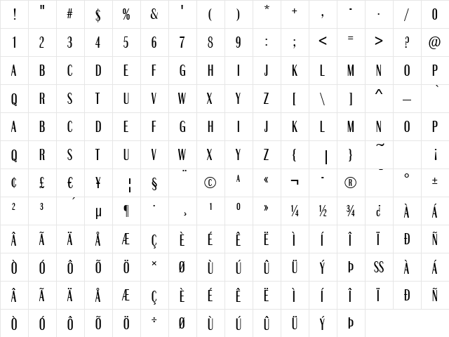 Bristol-Compressed-Medium Regular  glyph index