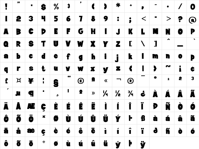 Jan Brady Regular  glyph index