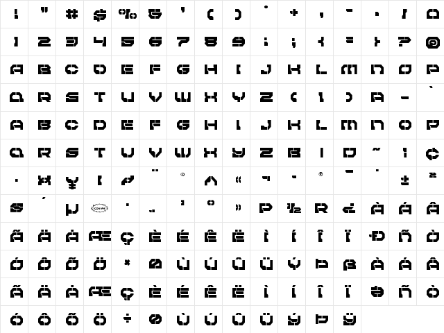 Pulsar Class Title Regular  glyph index