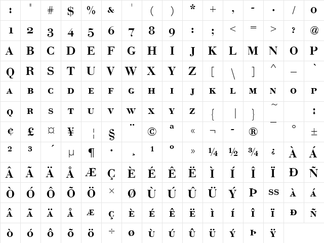 BauerBodSCDDemBol Regular  glyph index