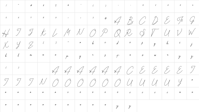 Kitti Script Regular  glyph index