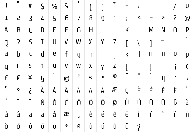 MorganSansCond RegularOffice  glyph index