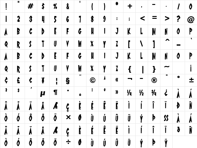 Oyster Bar BTN Cond Bold  glyph index