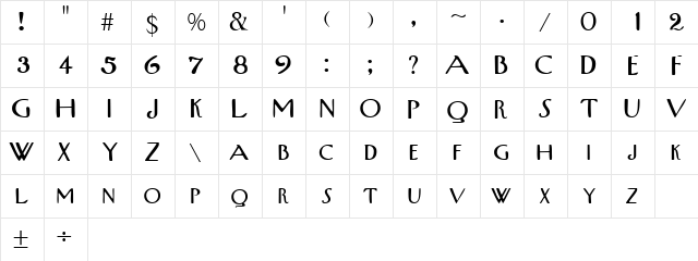 TribalSCapsSSK Regular  glyph index