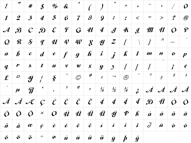 Cabarga Medium  glyph index