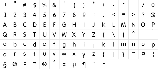 a_FuturaRound Regular  glyph index
