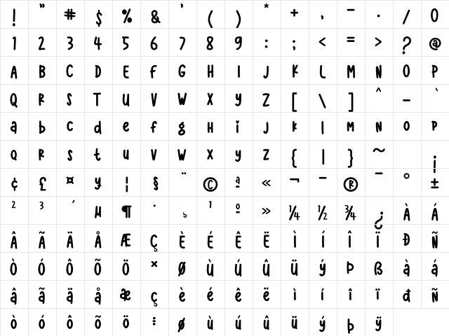 Hoollidday Regular  glyph index