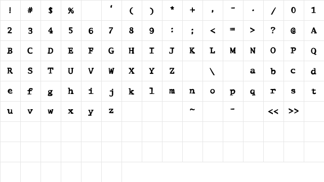 ComicType Medium  glyph index