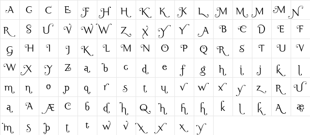 Ela Swashes Light Regular  glyph index