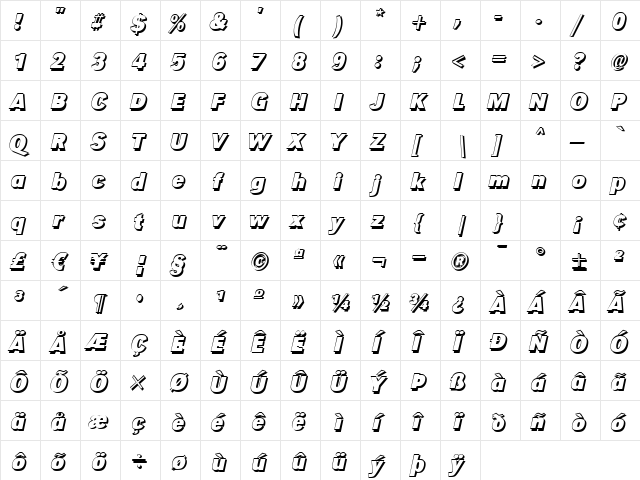 TomBeckerShadowN BoldItalic  glyph index