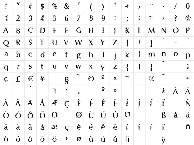EricBeckerRandom-Medium Regular  glyph index