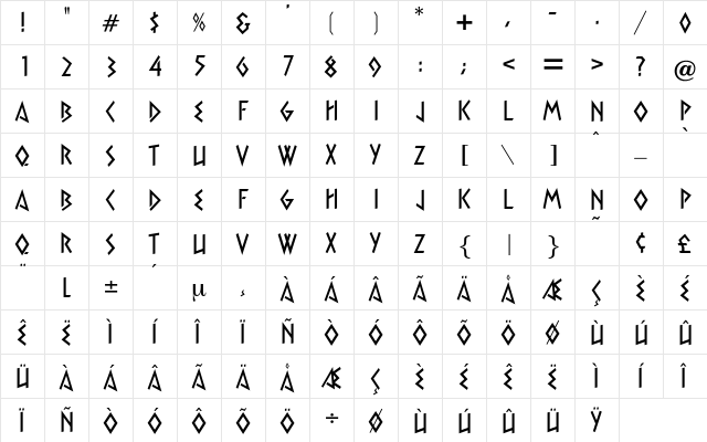 Cleopatra Regular  glyph index