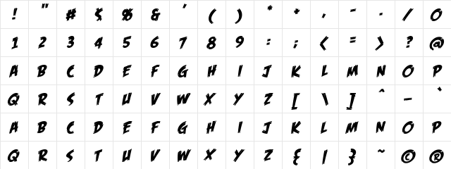 Feast of Flesh BB Italic  glyph index