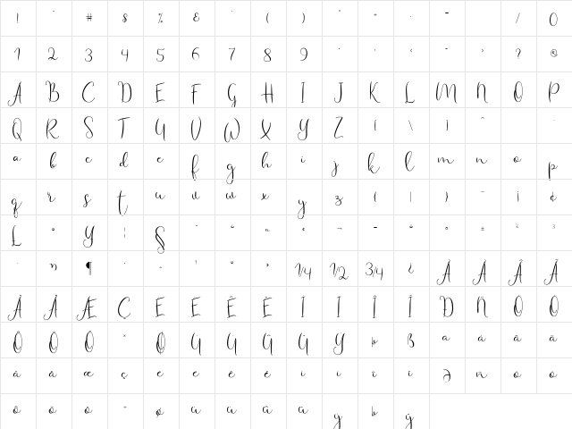 Haertbel Script Regular  glyph index