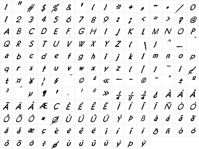 JMH Typewriter Sans Italic  glyph index