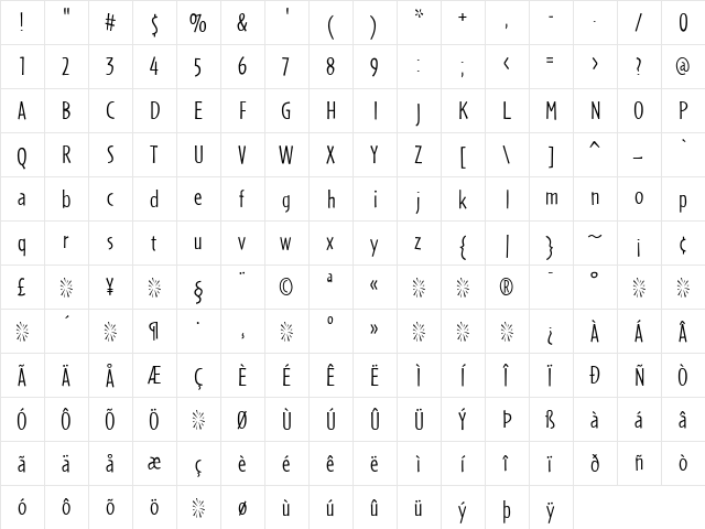 Cafeteria Regular  glyph index