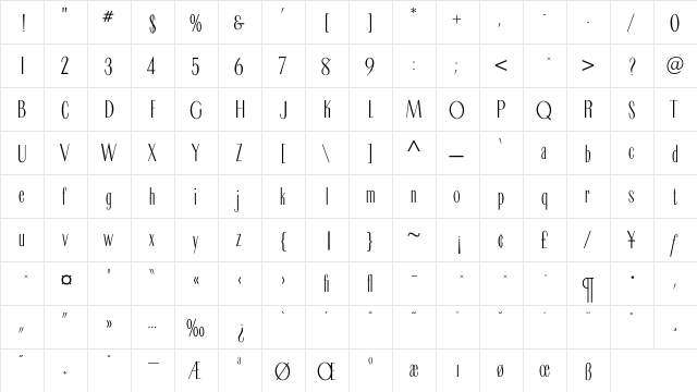 CameoThinline Regular  glyph index