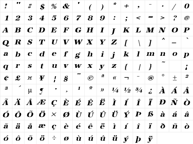 URWAntiquaTExtBolExtWid Oblique  glyph index