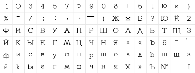 Stargorod Regular  glyph index