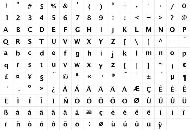 LucidaSansEF DemiBold  glyph index