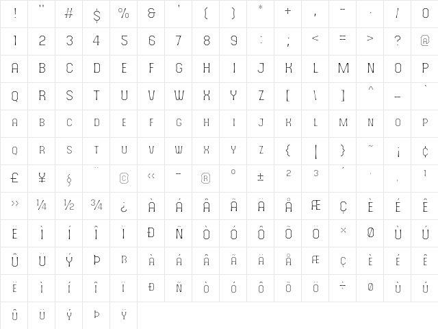 The October Two Light Regular  glyph index