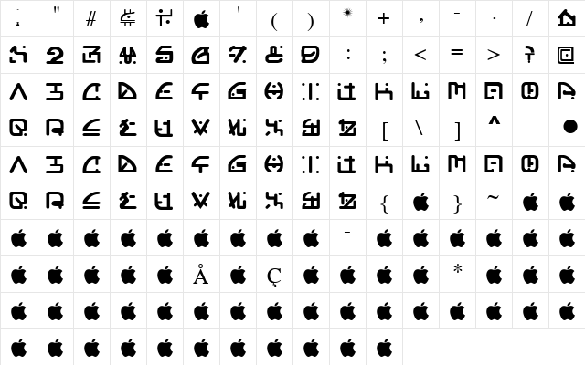 Orgy Regular  glyph index