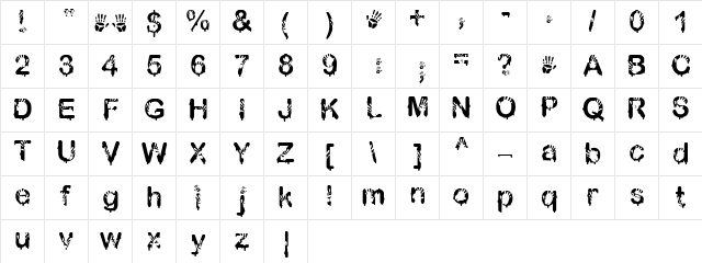 CBX-Fingerpaint Regular  glyph index