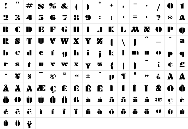 Rodchenko Wd Regular  glyph index
