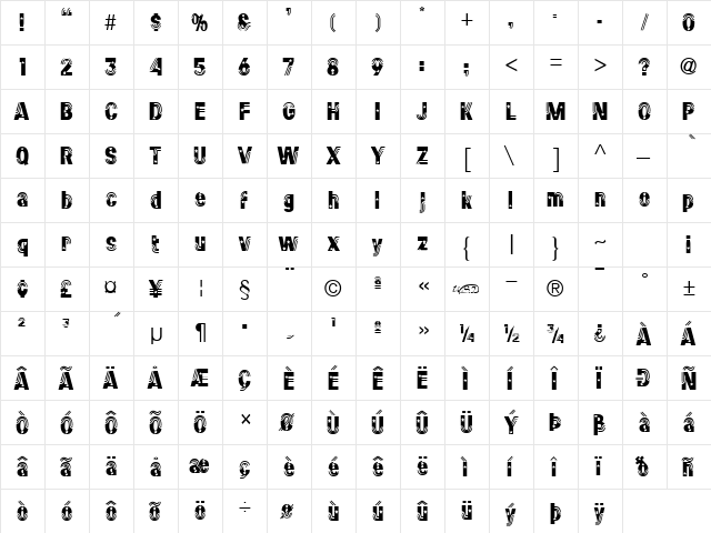 Stars&Stripes Regular  glyph index