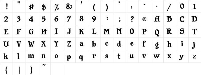 Founders Regular  glyph index