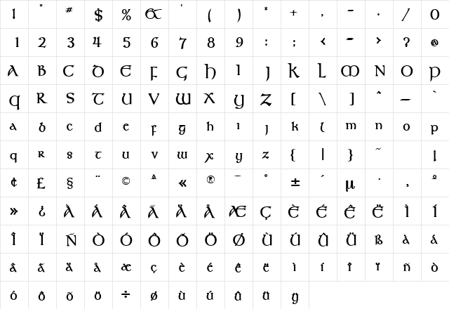 UmberSSK Bold  glyph index