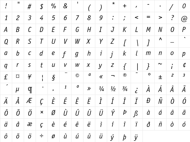 ITC Officina Sans Book Italic  glyph index