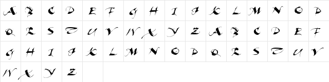 Beautiful Ink Regular  glyph index