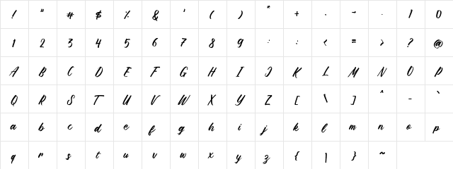 Brushpen Story Regular  glyph index