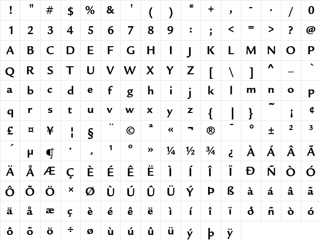 ITC Legacy Sans Bold  glyph index