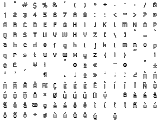 21st Outline  glyph index