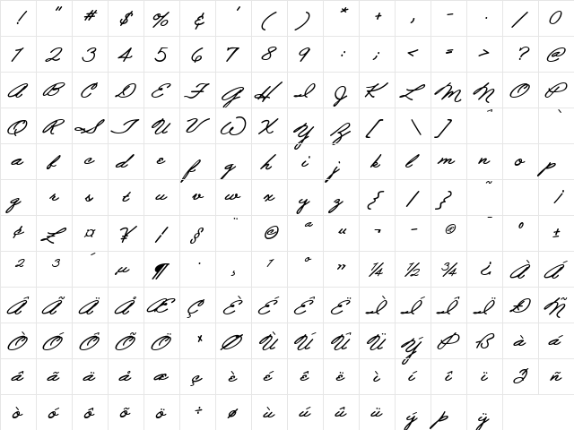 Winton Regular  glyph index