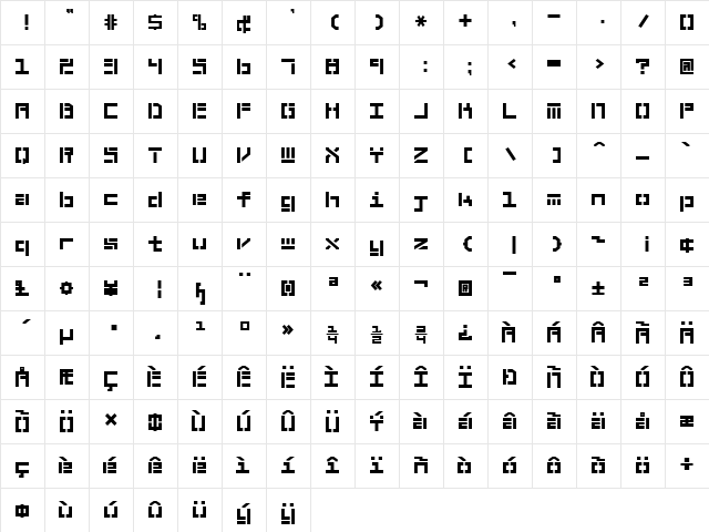 Braciola MS ExB Stencil Regular  glyph index