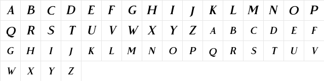 Vendeur Free Italic  glyph index