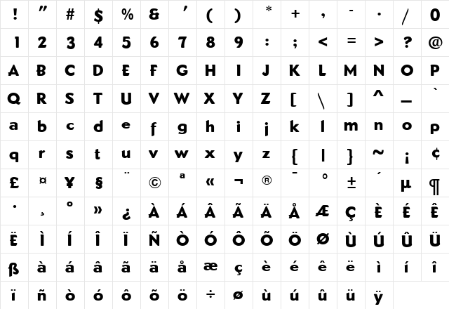 DundeeExBold Regular  glyph index