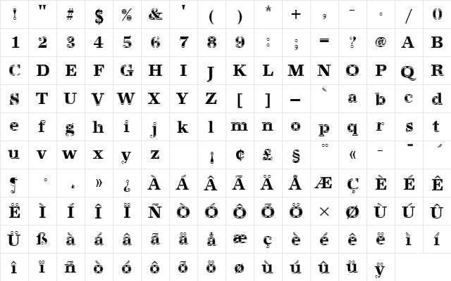 URWAntiquaTBolIn1 Regular  glyph index