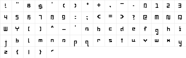 Printable Regular  glyph index
