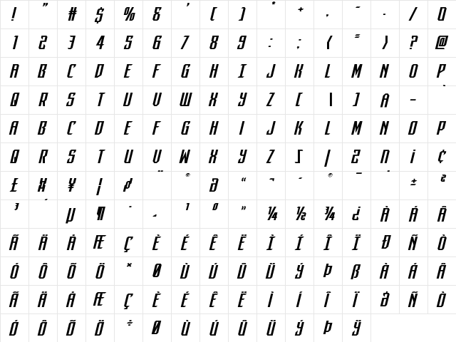 Dark Dominion Expanded Italic Expanded Italic  glyph index