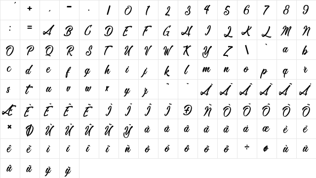 Romantic Beach Regular  glyph index