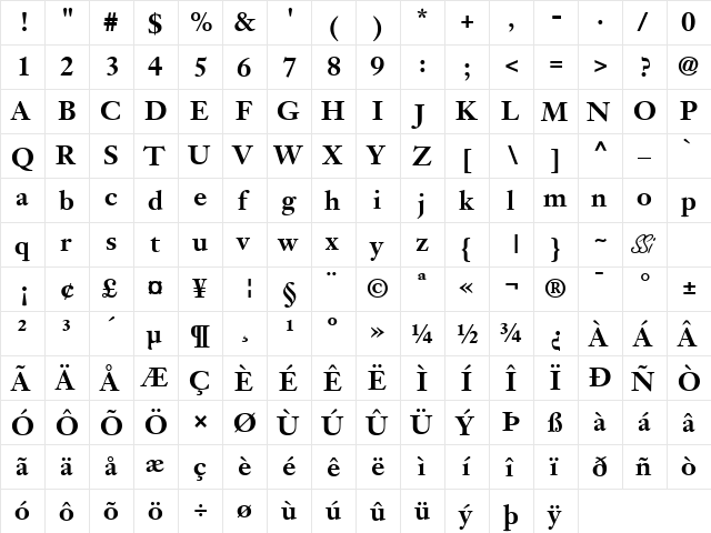 Janson SSi Bold  glyph index