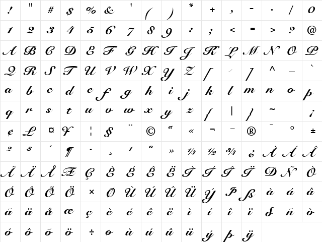 TangoScriptBlackSSK Regular  glyph index