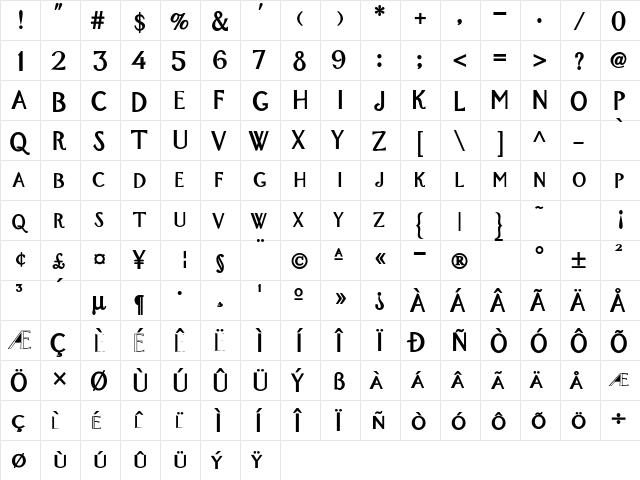 CadizSCapsSSK Bold  glyph index